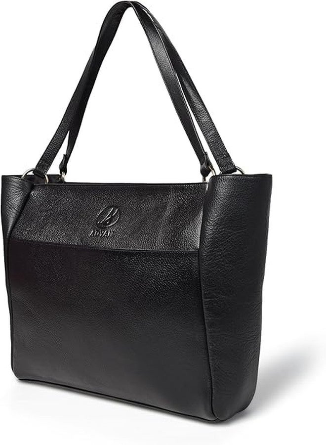 ADYAN Genuine Leather Tote Bag for Women 14.5'' Large Shoulder Handbags and Purse for Work Office Travel and Shopping (14.5'' x 12'' x 4'', Black) - Image 3